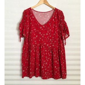 Woman Within Blouse Top Size 2X Cotton Blend Baby Doll Style Drawstring Sleeve